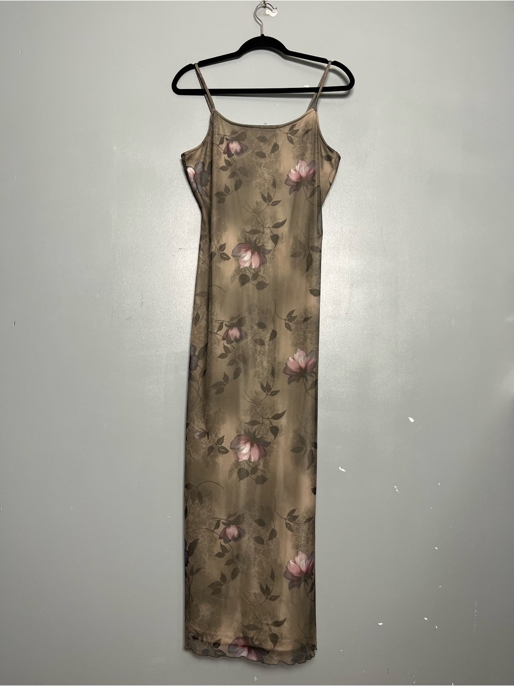 Vintage 90s Y2K Slip Maxi Dress Size L Floral Fairy Grunge Whimsigoth Coquette